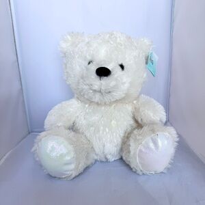 Hug Me Sparkle Bear Iridescent Shiny Plush Stuffed 13" White Teddy Soft NWT